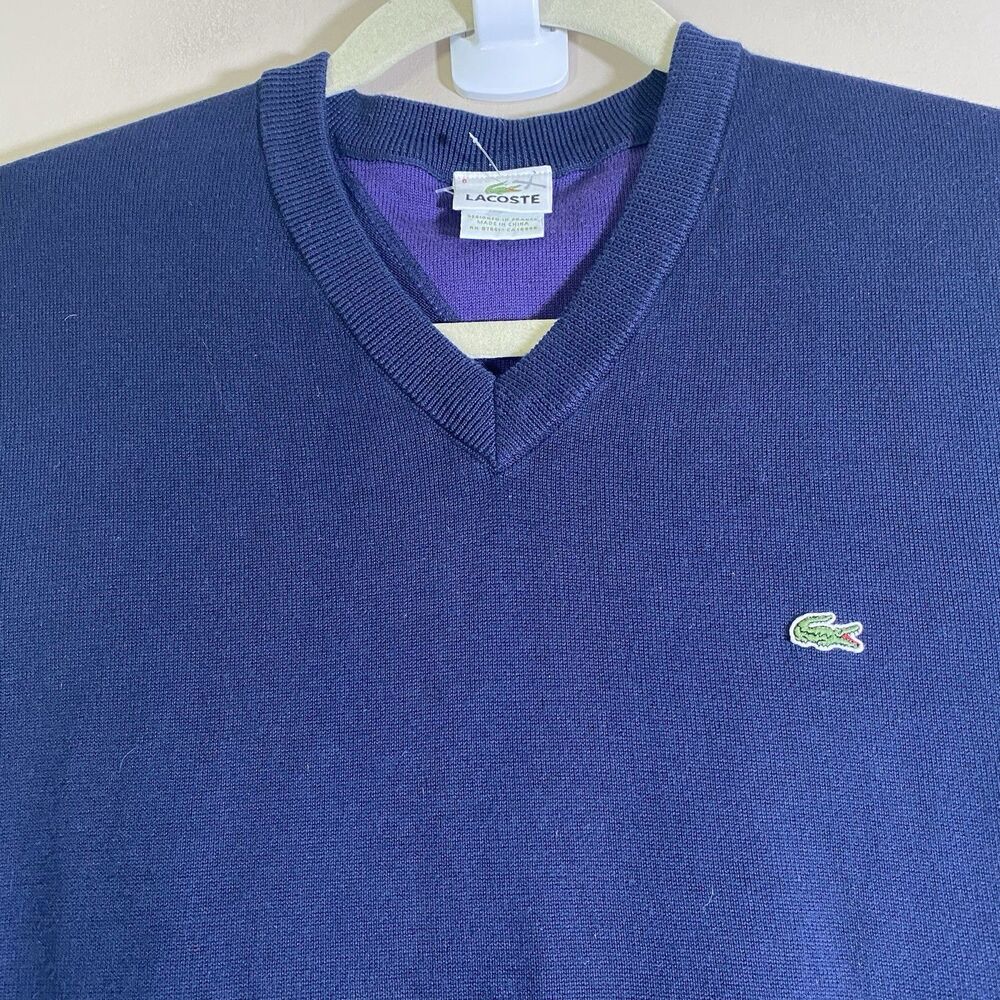 Lacoste Cotton Knit Sweater Vest Navy V-Neck Sleeveless Men’s Size 6 XL - Picture 2 of 10